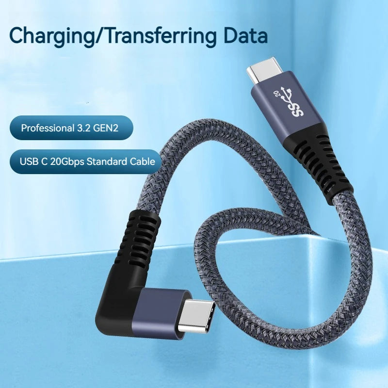 0.5m 100W USB-C to USB-C Braided Cable, Right Angle Type-C Fast Charging Data Cable, 20Gb / s, 4K 60Hz 0.5m 100W USB-C to USB-C Braided Cable, Right Angle Type-C Fast Charging Data Cable, 20Gb / s, 4K 60Hz